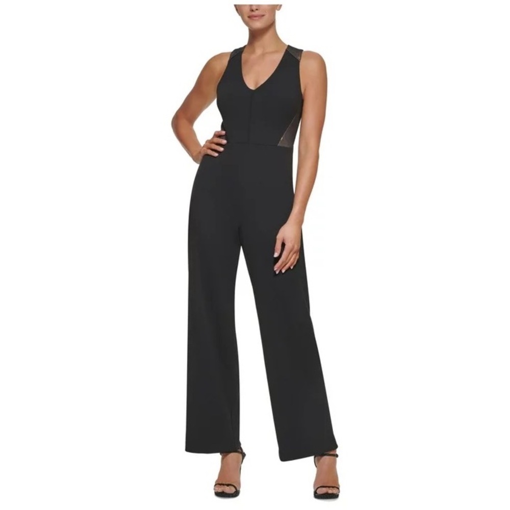 NWT DKNY Cross-Back Jumpsuit in Black Colorblock Sz 12